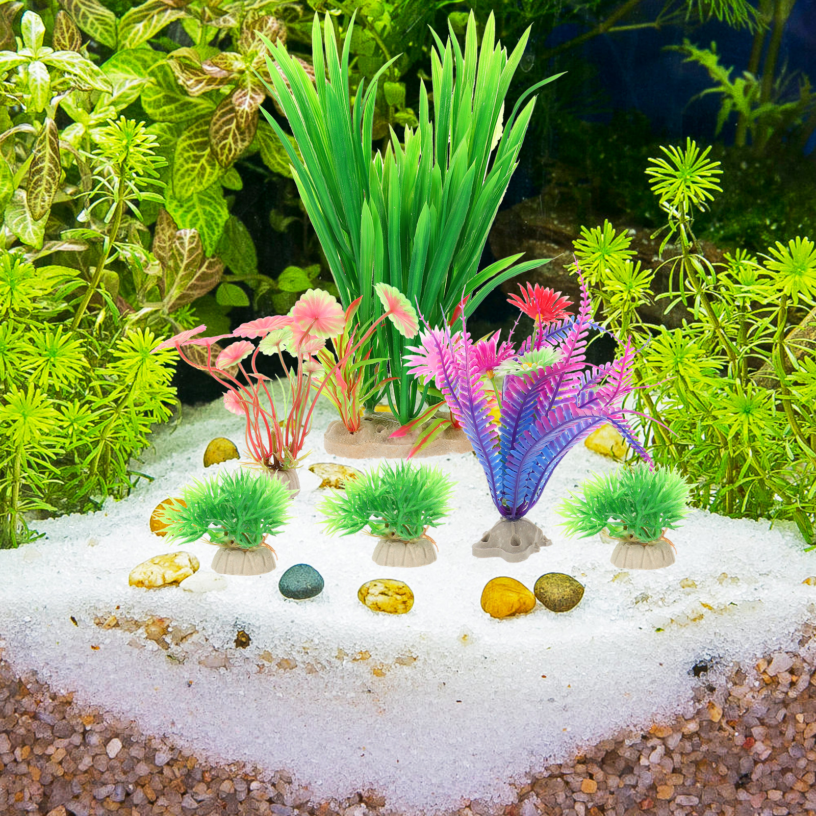 8Pcs Lifelike Plastic Aquatic  - Aquarium Planted Setup avaliação e preço