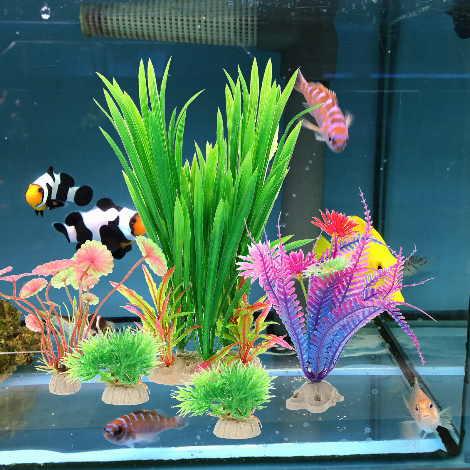 8Pcs Lifelike Plastic Aquatic  - Aquarium Planted Setup avaliação e preço