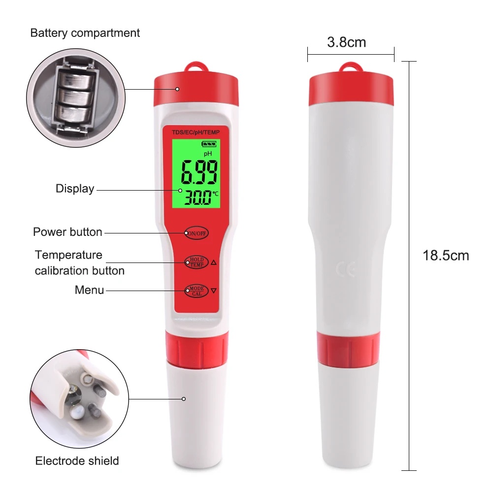 4 IN 1 TDS PH Meter PH/TDS/EC/ - Planted Aquarium Test Kit avaliação e preço